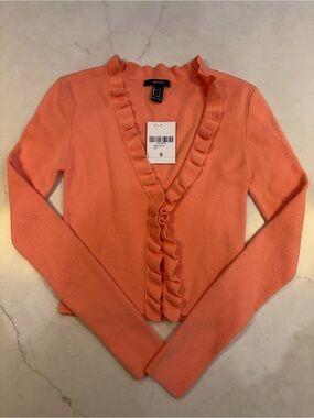 Forever 21 Coral Ruffle Trim Cardigan
